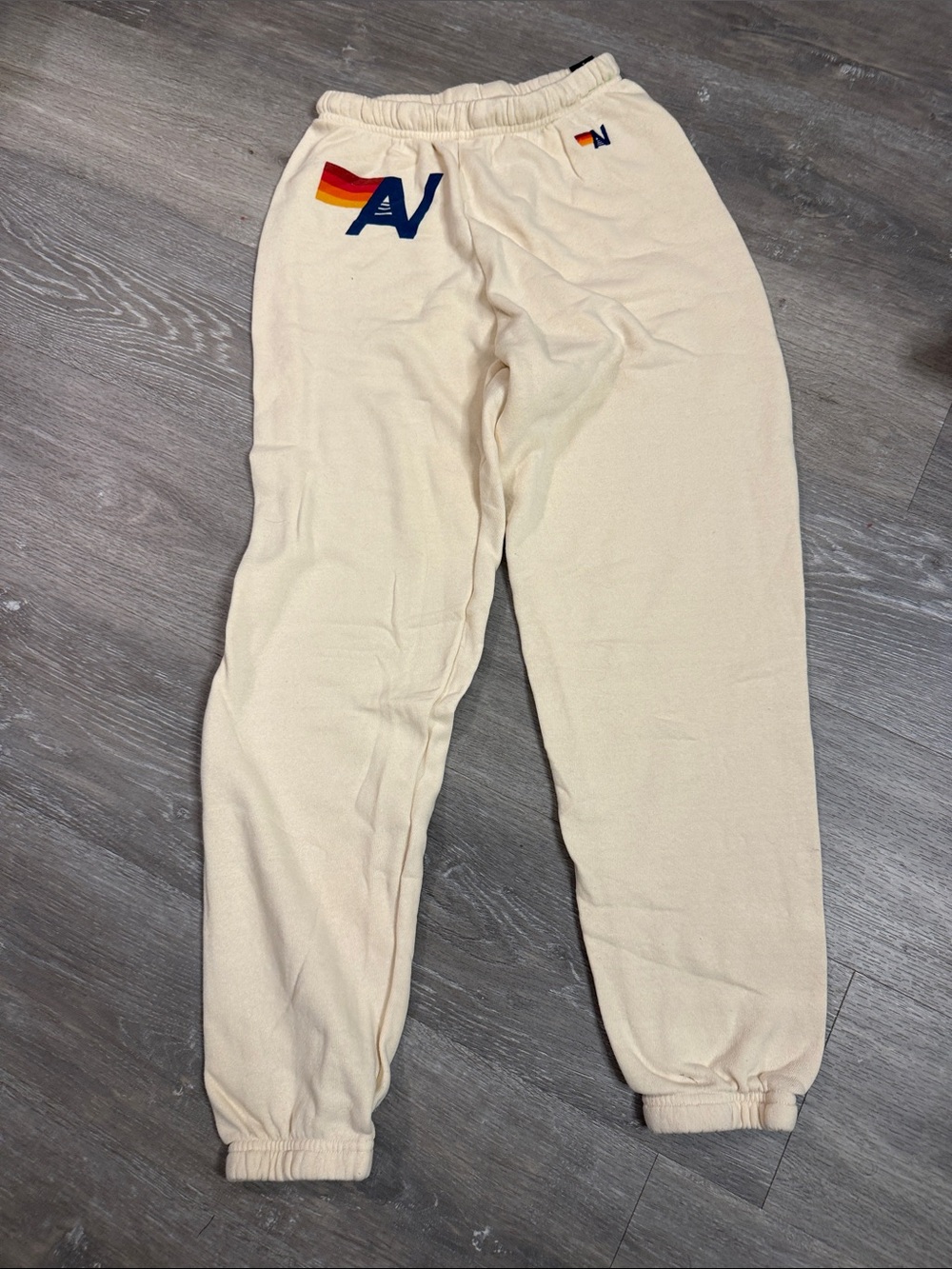 Aviator Nation Cream Sweat Joggers with Retro Stripe Logo